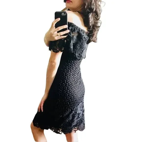 Tahari ASL NWT Amy Black Lace Off the Shoulder Cocktail Party Sheath Dress - Picture 12 of 12